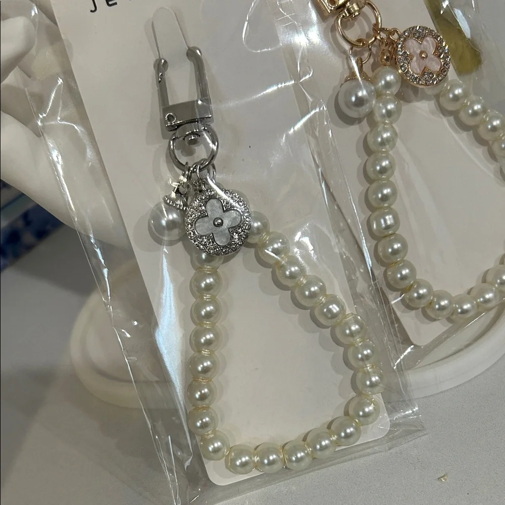 Pearl Beaded Keychain Strap with Floral Charm - Choose 1 - Picture 2 of 3